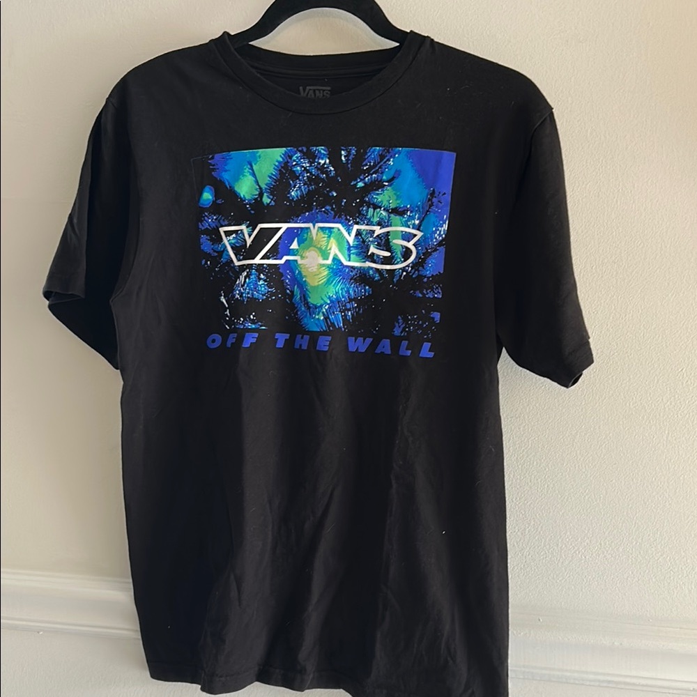 Vans Black and Blue Short Sleeve Tee with Graphic Design
